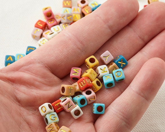 100PCS - 6mm Alphabet Letter Beads , Rainbow Color, Multi Coloured Beads ,  ABC Name , A-Z Letter Beads, Square beads, Mixed Random[CB0118]