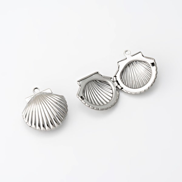 4PCS - Shell Locket Stainless Steel Dangle Charm, Shell Locket Necklace Jewelry Making, Minimalist Jewelry Suppliers  [SN0001]