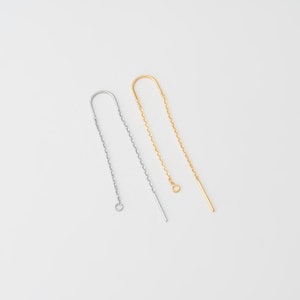 2PCS Long Chain Earring, Thin Chain Hook Earring, Jewelry Earring Supplies, Real 14K Gold & Rhodium Plated H0054 image 2