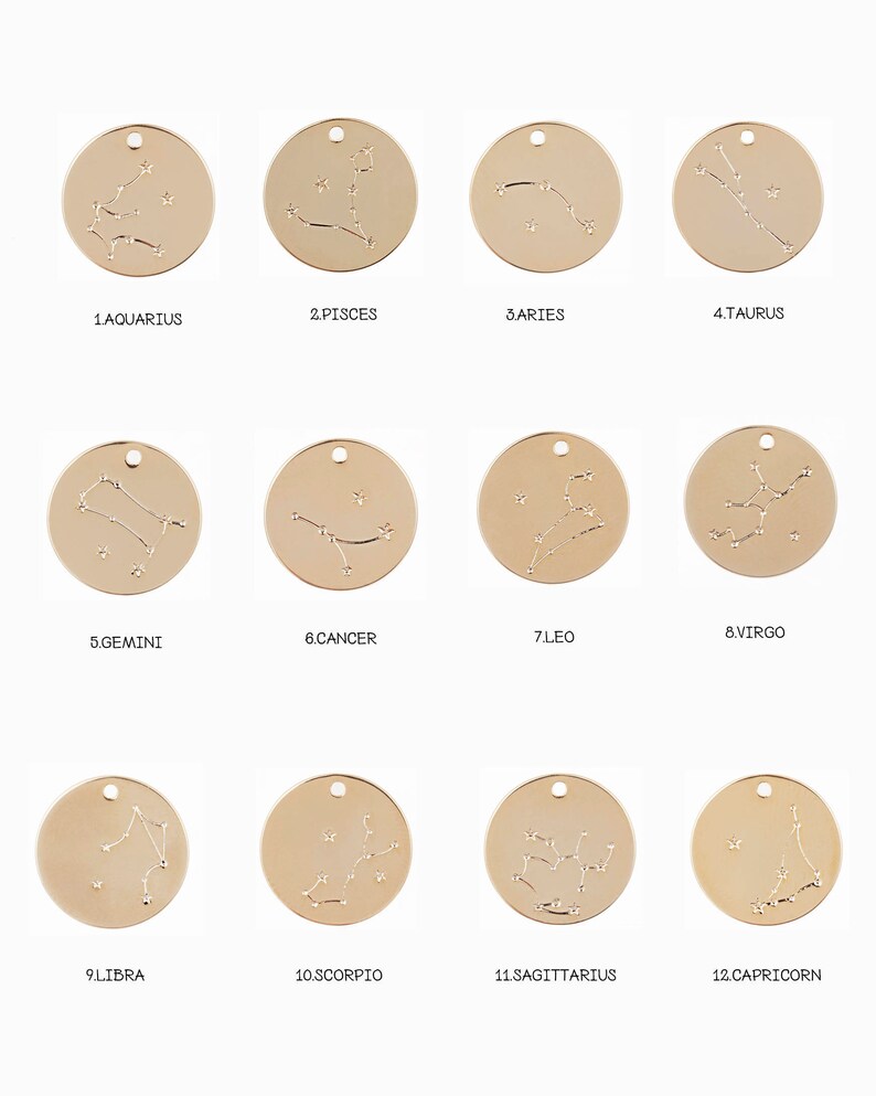 1PC Zodiac Coin Pendants Zodiac Charm Jewelry Making 14K Etsy