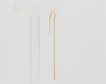 4PCS - Long Drop Hook Earring, Long Chain Threader Hook Earrings, Making Craft Supplies, Real 14K Gold Plated [H0032-PG]