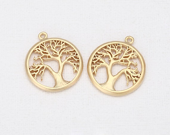 Tree Pendant Matte Gold Plated 2 Pieces P0313-MG | Etsy