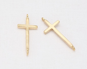 2PCS - Cross Connector, bracelet component, cross pendant, Real 14K Gold Plated <C0131-PG>