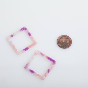 2PCS Pink Tortoise Pendant Cellulose Acetate, 29x29 connector charms, Resin Acrylic pendant, Pink Pendant AT0004-PK image 4