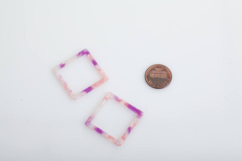 2PCS Pink Tortoise Pendant Cellulose Acetate, 29x29 connector charms, Resin Acrylic pendant, Pink Pendant AT0004-PK image 4