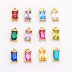 4PCS - Baguette Birthstone Charms, Square Cubic Zirconia Charm, Tiny Dangle CZ Charm, Color CZ Charm, Real 14K Gold Plated [P1271-PG]