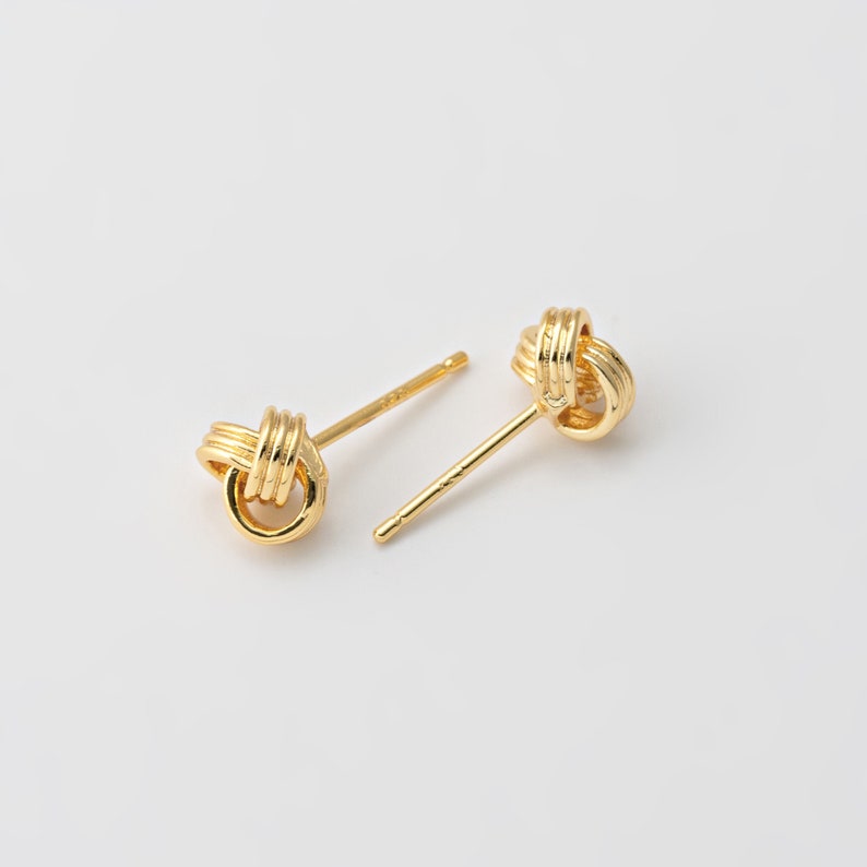 2PCS Tiny Triple Round Twisted Stud Earrings,Twist Post Earrings, Minimalist Jewelry Making, Gift For Her, Real 14K Gold Plated E0821-PG image 2