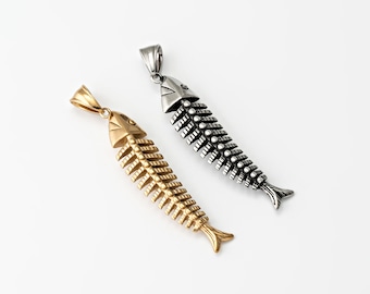 1PC - Fish Born Dangle Stainless Steel Charm with Bail, Gold Silver Fish Necklace Jewelry Making, 18K PVD Plated [SN0013]