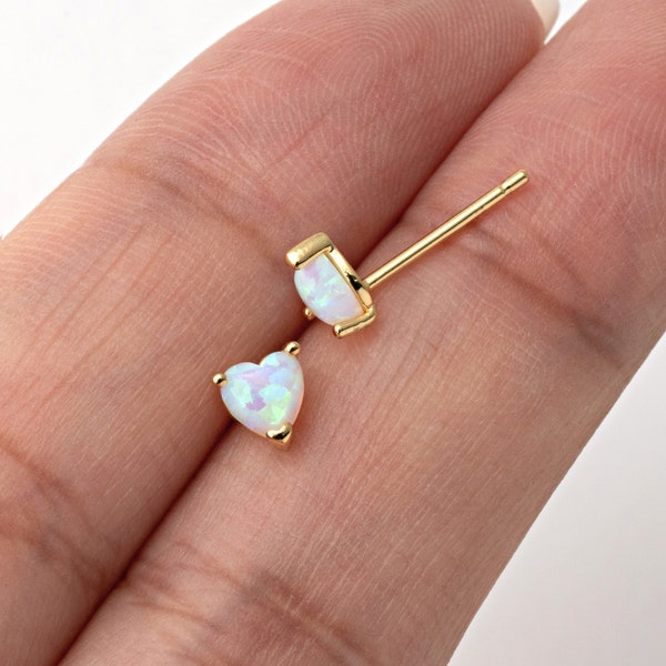 2PCS - Mother's Day jewelry Earrings, Heart Opal Stud Earrings, Heart Earring, 925 Sterling Silver Stick, Real 14K Gold Plated [E0794-PG]