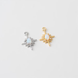 1,10,100PCS - Oval Opal Star Pendant, Tiny Star Charms, Making Necklace Supplies, Real 14K Gold & Rhodium Plated [G0272]