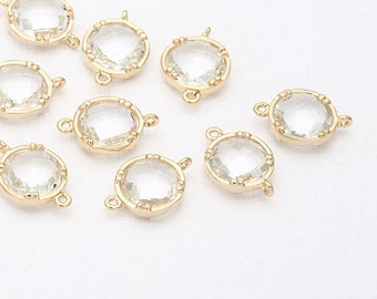 2PCS - Crystal Round Glass Connector (Medium) Polished Gold -Plated  <SS0015-PGCR>