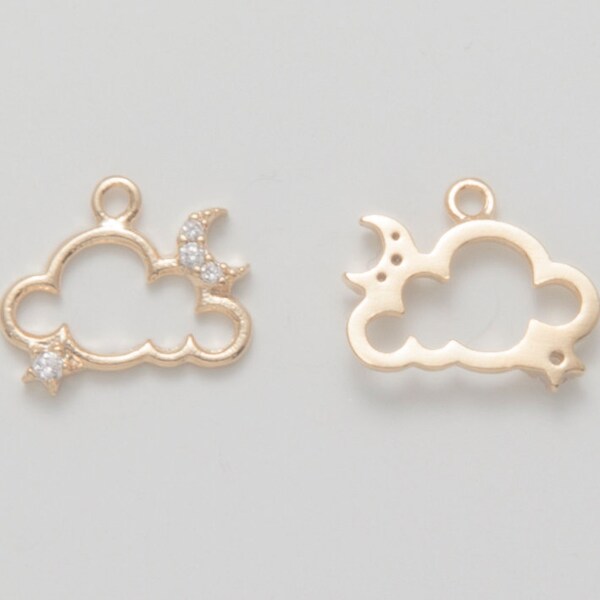 4PCS - Charme nuage de nuit étoilée, pendentif nuage, charme en zircone cubique, véritable plaqué or 14 carats [P1233-PG]