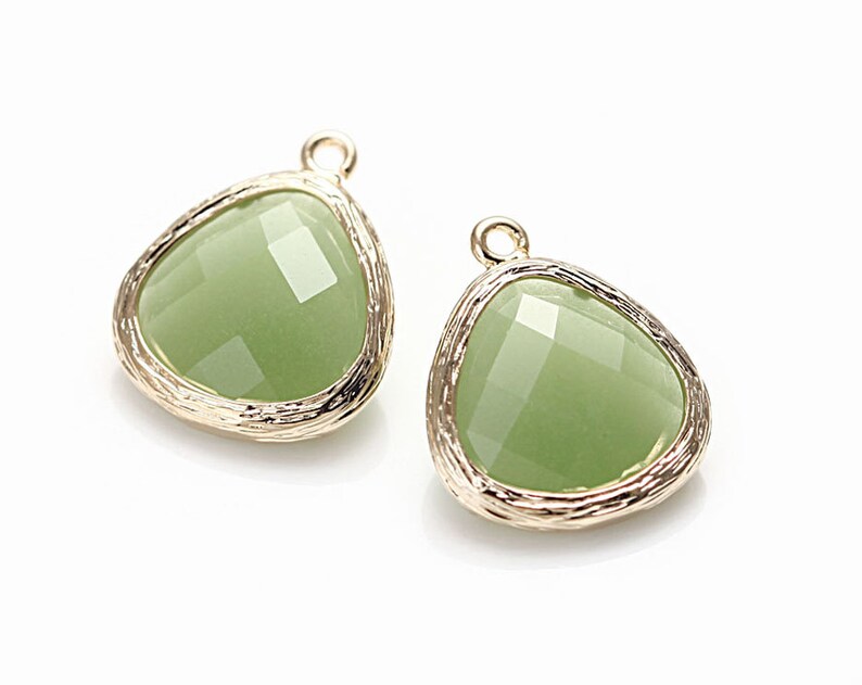 Peridot Opal Glass Teardrop Pendant Polished Goldplated 2 Etsy