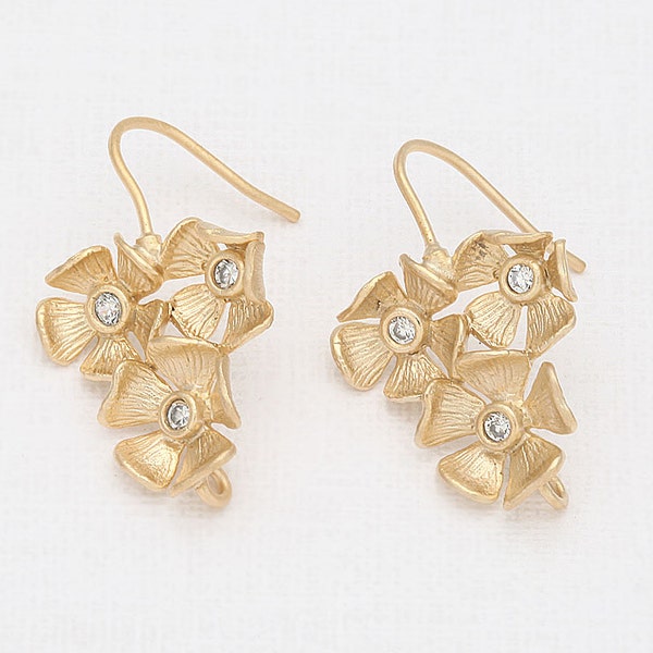 Triple Flower Cubic Hook  Matte Gold- Plated - 2 Pieces [H0013-MG]