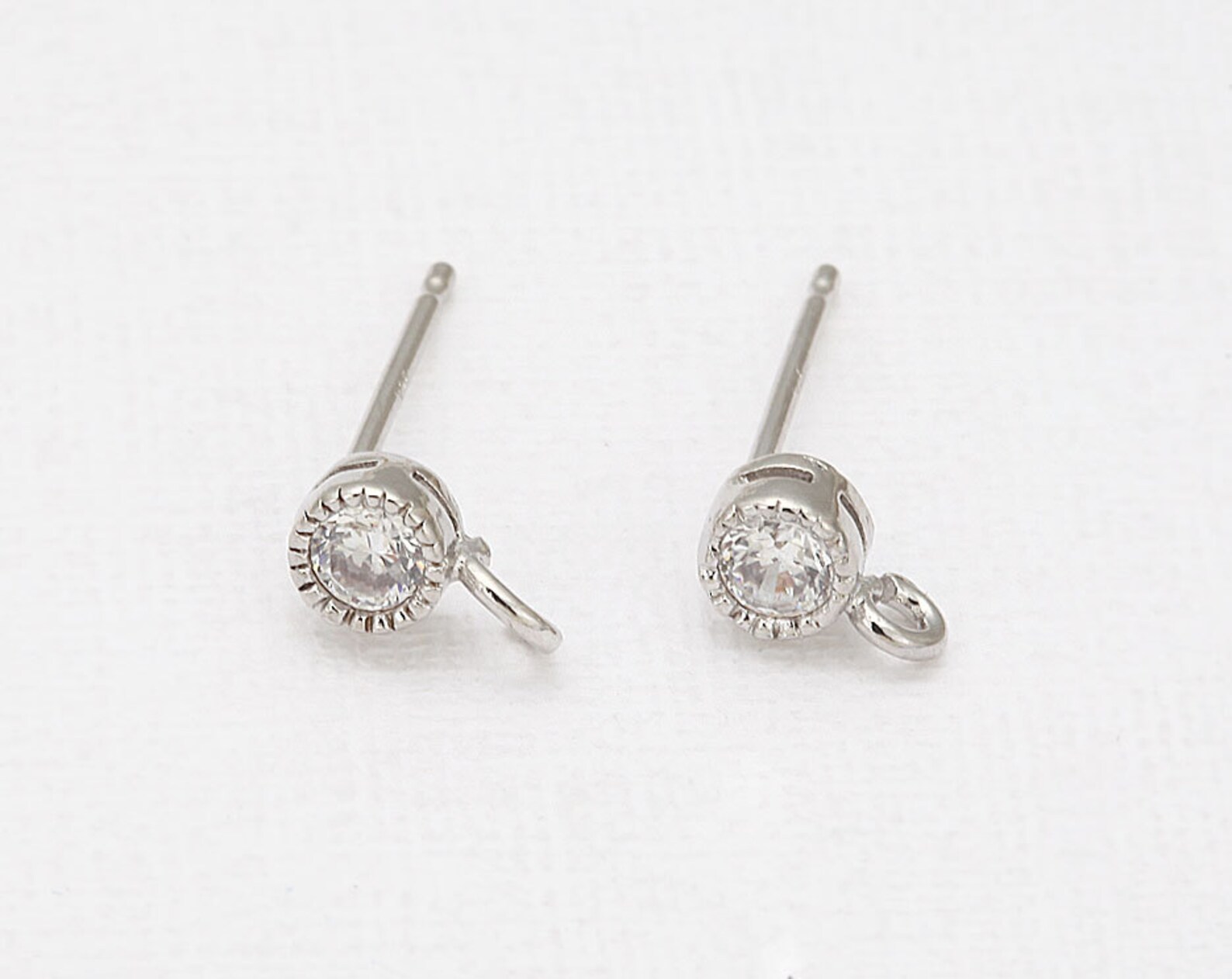 Cubic Round Post Earring Polished Rhodium Plated 2 Pieces Etsy