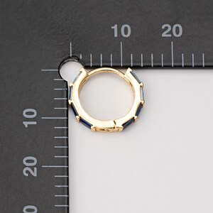 2PCS Gold Blue Cubic One Touch Hoop, Blue CZ Huggie Hoops, 13mm Gold Hoops, Real 14K Gold Plated AA0292-PGBL image 3