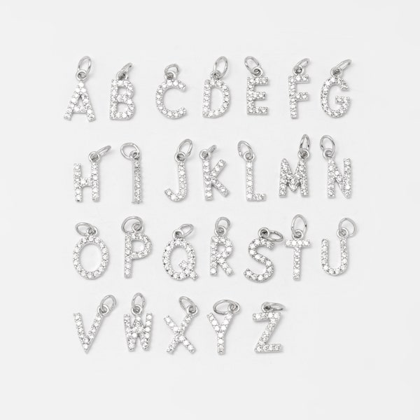 4 pcs - Alphabet cubique de A à Z (sélectionner 26 lettres), breloques lettres, breloque pendentif, pendentif en laiton, plaqué rhodium [P0238-PR]
