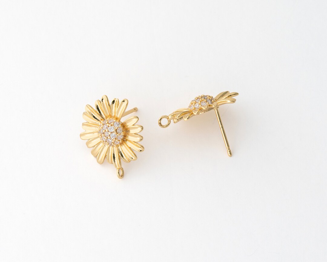 2PCS Cubic Daisy Flower Stud Earrings, Gold CZ Flower Post Earring, 925 ...