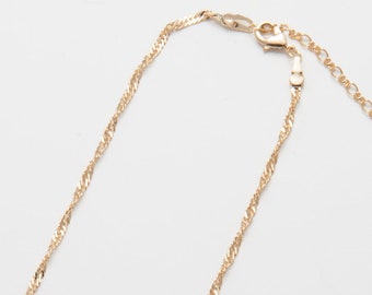 1PC - 16"  Finished Singapore Necklace with Lobster Clasp, Necklace curb Chain, 14K GOLD Plated [NT0022]