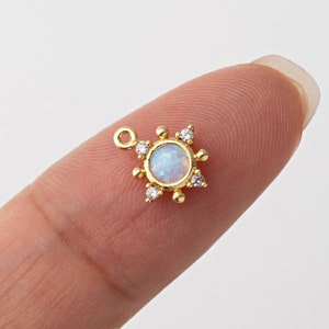 2PCS - Tiny Sun Opal Charm, Round Opal Dangle Pendant, Small Pave Charms, Minimalist Jewelry Making, Real 14K Gold Plated [G0373-PG]