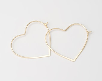 4PCS - Heart Hook Earring, Gold Heart Dangle Hoop Earrings, Heart Shape Ear Wires, 14K Gold & Rhodium Tone [H0102]