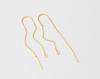 2PCS - Long Chain Earring, Thin Chain Hook Earring, Jewelry Earring Supplies, Real 14K Gold & Rhodium Plated [H0054]
