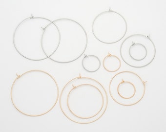 20 PCS - Crochets ronds en fil de fer de 15, 30, 40 mm, Apprêts de boucle d'oreille cercle, Composant de boucle d'oreille, Créoles pour perles, Or 14 carats et rhodium [H0059]