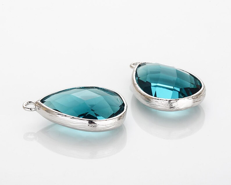 Dark Blue Zircon Teardrop Stone Pendants Polished Rhodium Etsy