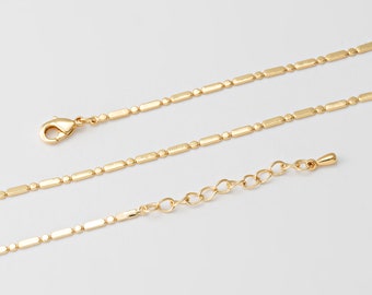 1PC - 6"+1.5", 16"+2" Round & Bar Finished Chain Necklace, Basic Shape Chain, Gold Minimalist Necklace, Real 14K Gold Plated [NT0068-PG]