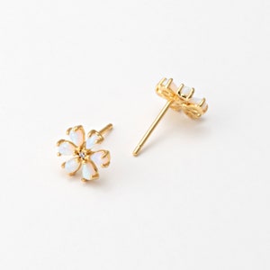 2PCS - Flower Opal Stud Earrings, Daisy Post Earring, Tiny Opal Stud Earrings, 925 Sterling Silver Stick, Real 14K Gold Plated [E0795-PG]