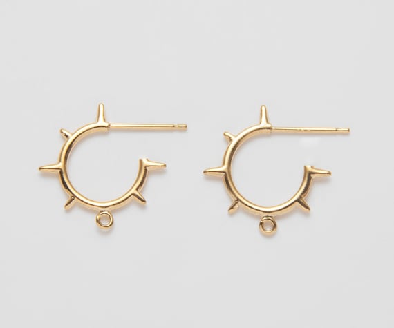Round Earring Posts in Stardust Textured finish, 18K Gold Plated