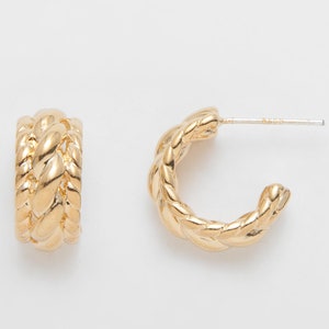 2PCS Twist Hoops, Gold Twist Hoop Earrings Polished Gold Plated MS0153-PG image 1