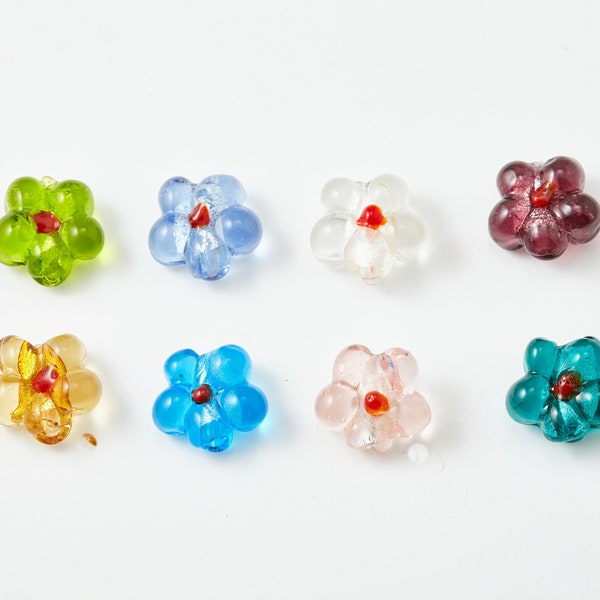 2 Pcs - Czech Translucent Glass Flower Beads, Glass Flat Flower Beads, Flower Glass Spacer, Czech Glass Flower Beads [CB0145]