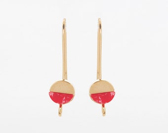 2 PCS - Crochets d'oreilles en marbre rouge avec pierres précieuses, Boucles d'oreilles crochet en marbre rouge, plaqué or poli [G0180-PGRM]