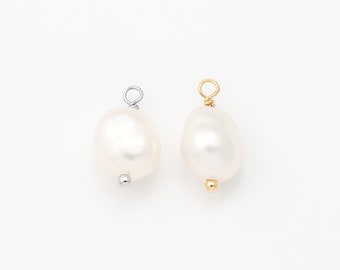 4,20PCS - Fresh water pearl charms, Baroque pearl charms, pearl charm Necklace Pendant, Real 14K Gold & Rhodium Plated [P1375]