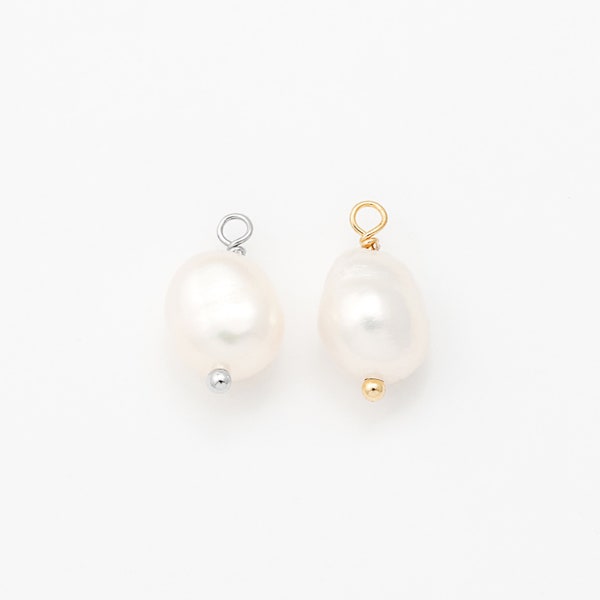 4,20PCS - Fresh water pearl charms, Baroque pearl charms, pearl charm Necklace Pendant, Real 14K Gold & Rhodium Plated [P1375]