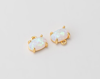 2PCS - White Opal Pendant, Baguette Opal Oval Charms, Dainty Dangle Pendants, Real 14K Gold Plated  [G0247-PGWH]