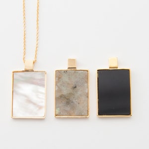 1PC - Square Gemstone Charm, Natural Stone pendant, Gemstone Bar Charms, mother of pearl Pendants, Jewelry 14K Gold Plated [G0290-PG]