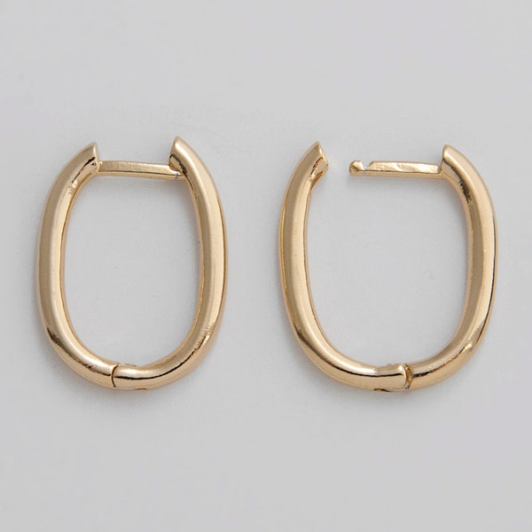 4PCS - Gold Oval Huggie Hoop Earring, Oval Hoop, Simple Huggies, Jewelry Earrings, Gold Hoop Earrings, Real 14K Gold Plated [E0607-PG]
