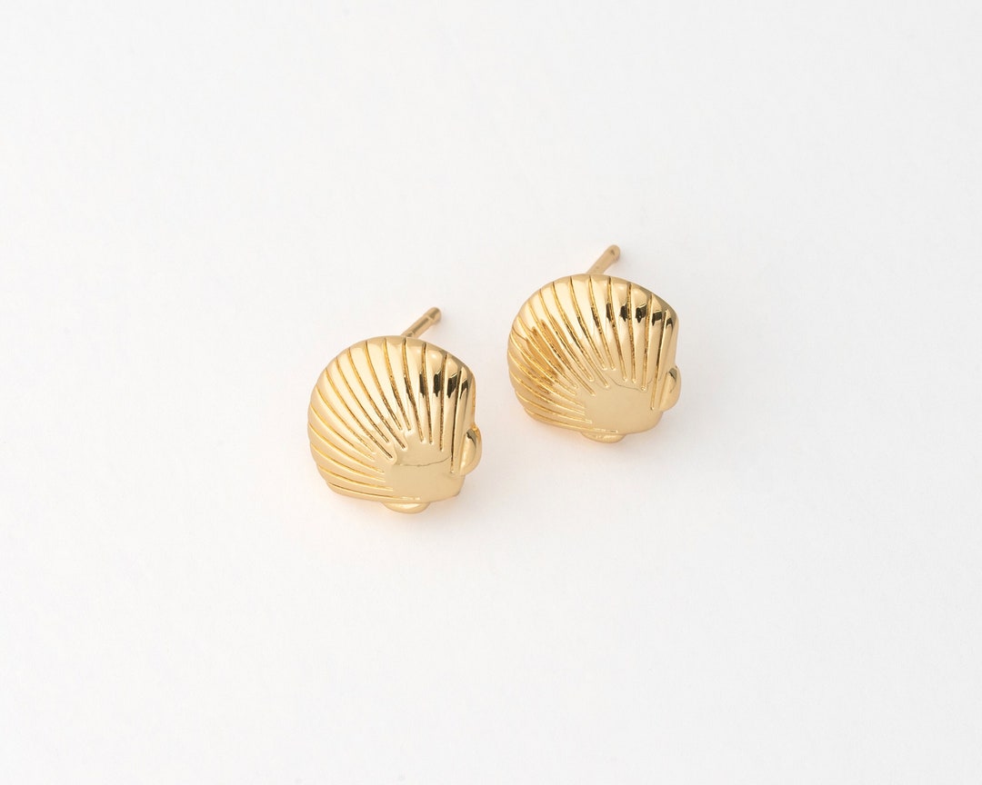 4PCS Gold Shell Stud Earrings, Dainty Scallop Shell Post Earring, Tiny ...