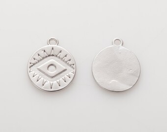 4PCS - Sun Eye Pendant, Evil Eye Charm Matte Rhodium  Plated  [AA0196-MR]