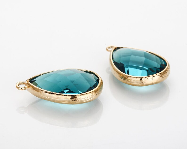 Dark Blue Zircon TearDrop Stone Pendants Polished Gold Etsy