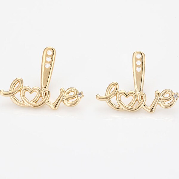 2PCS - The "Love" Letter Ear Jacket, Ear Cuff Earring, Real 14K Gold Plated  [E0272-PG]
