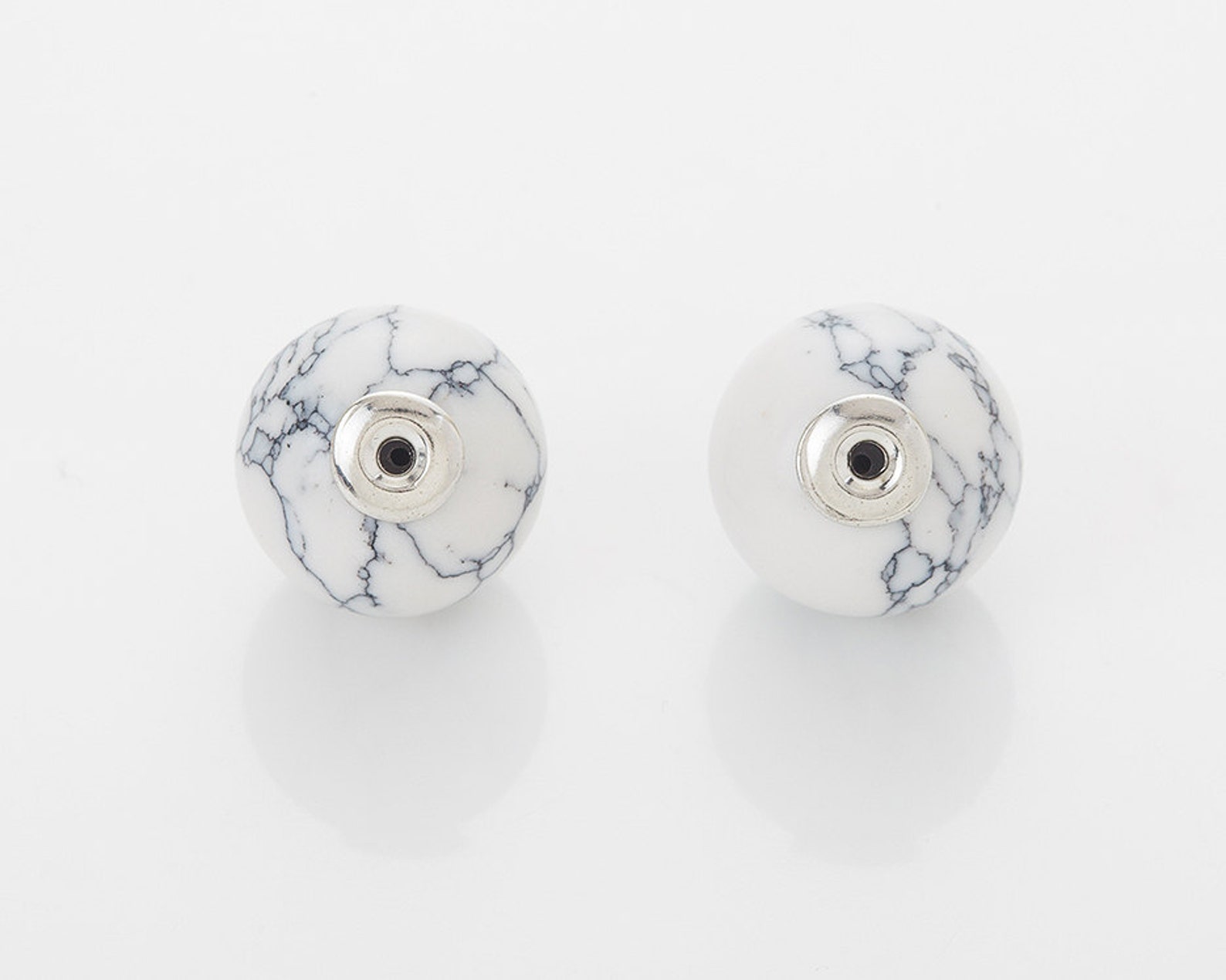 Howlite 12mm Ball Ear Clutch White Marble earring Polished Etsy