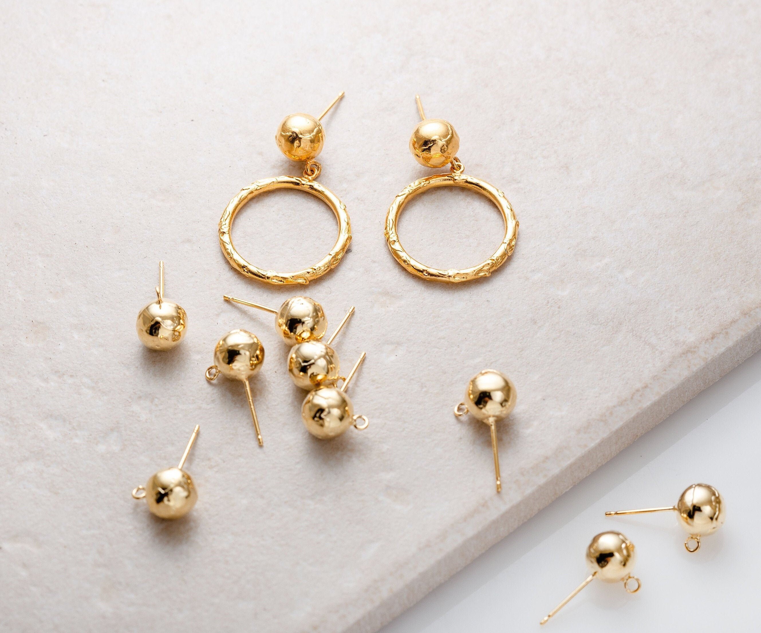 Earring Post with 8mm Half Ball and Loop, Gold-Plated (72 Pieces)