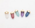 2PCS - Solid Gold Crystal Charm, double pointed Charms, Rock Crystal, Amethyst, Amazonite, Real 14K Gold Plated [SS0062]