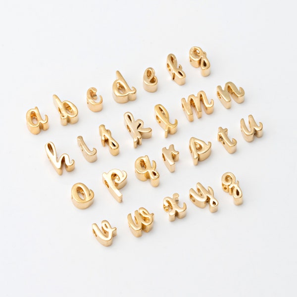 2PCS - A~Z (select 26 Letter) Alphabet, Initial Beads, Letter, Script Brass beads, Necklace Making, Real 14K Gold Plated [B0061-PG]