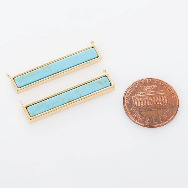 1PC - Turquoise Long Bar Connector, Necklace Bar, 14K Polished Gold -Plated  [G0136-PGTQ]