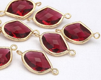 2PCS - Fuchsia  Atypical Glass Connector, Pendant Polished Gold -Plated  [G0010-PGFC]