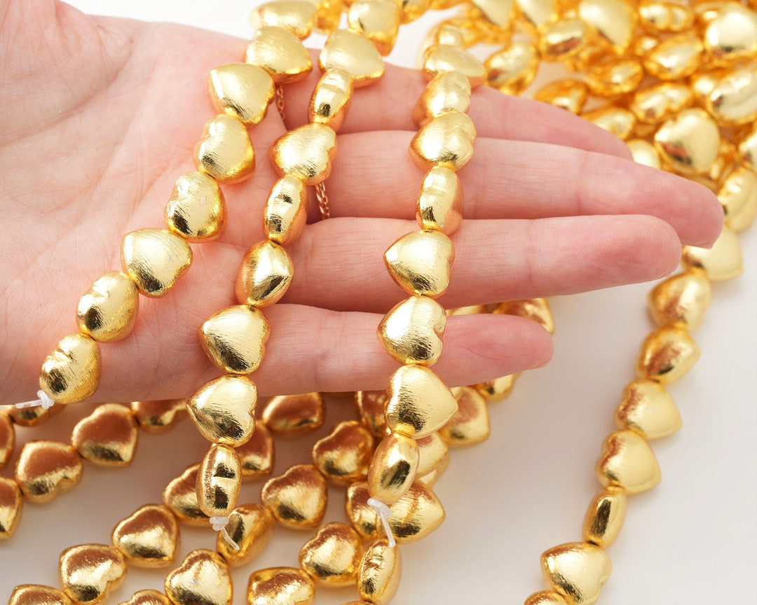 1 Strand 8 12mm Heart Spacer Beads, Brushed Heart Beads, Heishi Disc Beads, Heart Shape Spacer